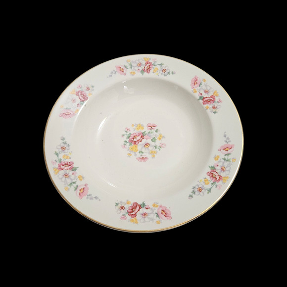 Homer Laughlin 8.5" Soup Bowls Set of 2 – Floral Pattern Gold Trim USA - Picture 4 of 6